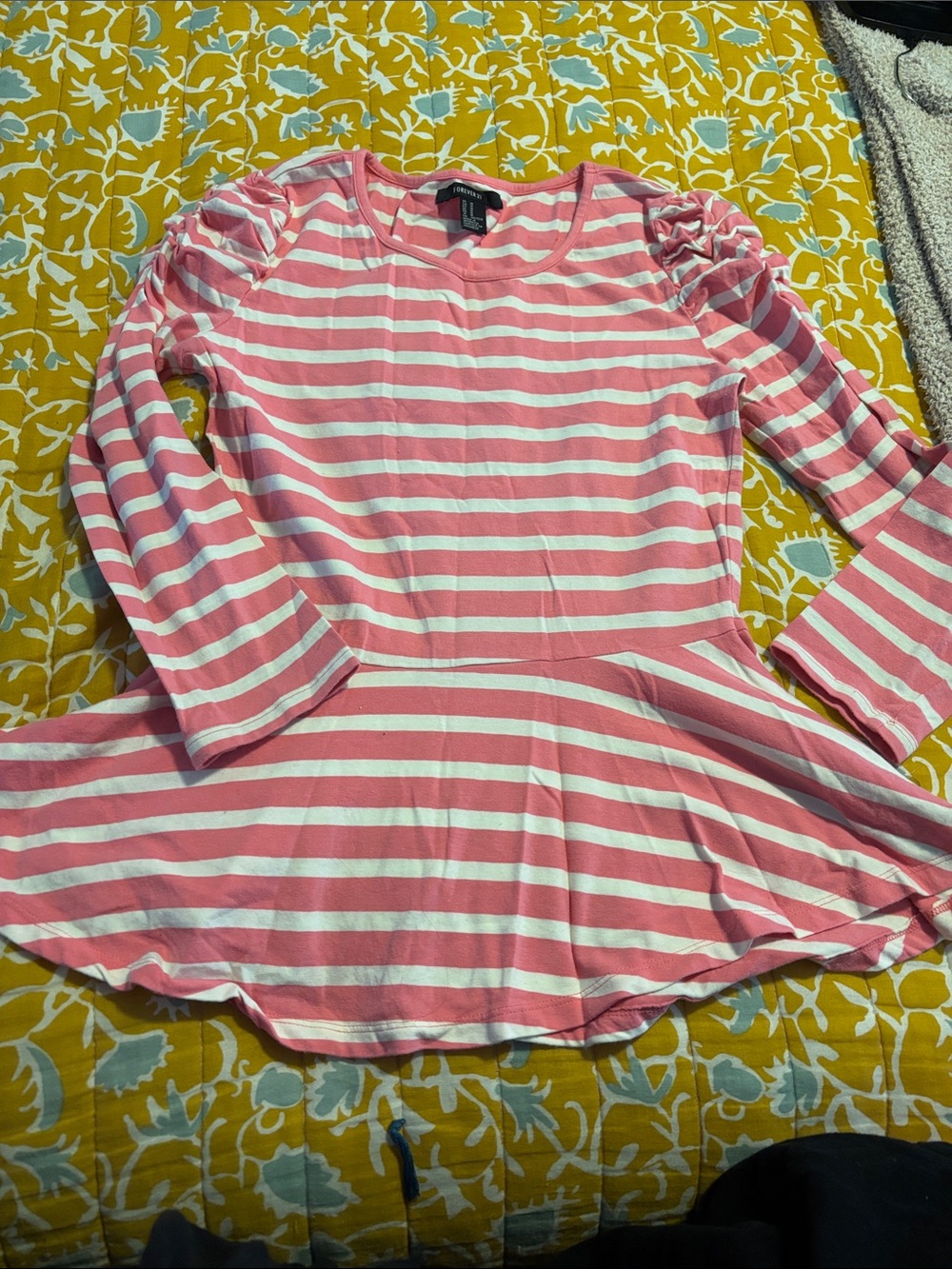 Forever 21 Pink Stripe Peplum Long Sleeve Top T Shirt 2010
